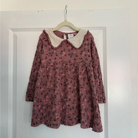 ZARA Mauve Cottage Core Long Sleeve Floral Dress Shirt 5-6 years - Picture 2 of 5